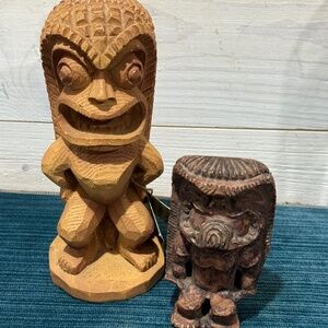 Hawiian Collection Carved Polynesian Tiki Statues With Description